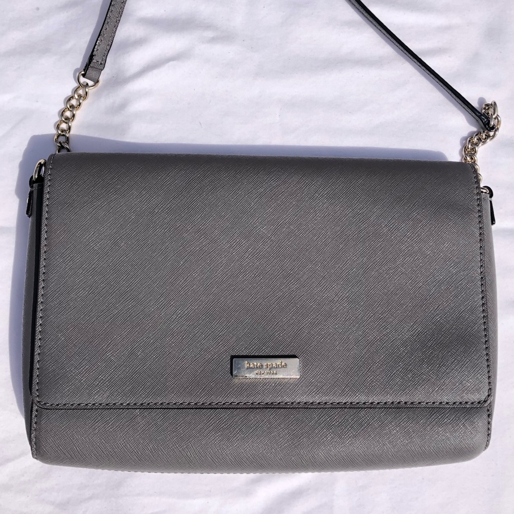 KATE SPADE NEW YORK TILDEN PLACE ALEK LEATHER CROSSBODY IN CLIFF GRAY
